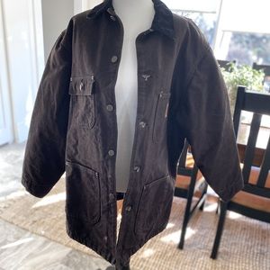 Women’s Carhartt Jacket, brown with black collar.